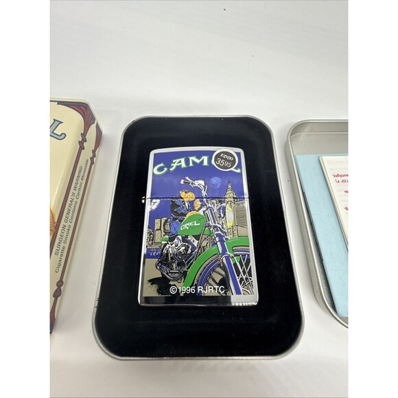 VTG Unfired 1998 Zippo Joe Camel Motorcycle Moon Polish Chrome Biker Smoke RJRCT - Picture 2 of 4